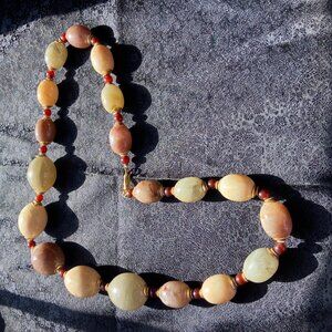 Vintage Miriam Haskell Agate OffWhite/Green/Purple/Brown Gold Tone Link Necklace